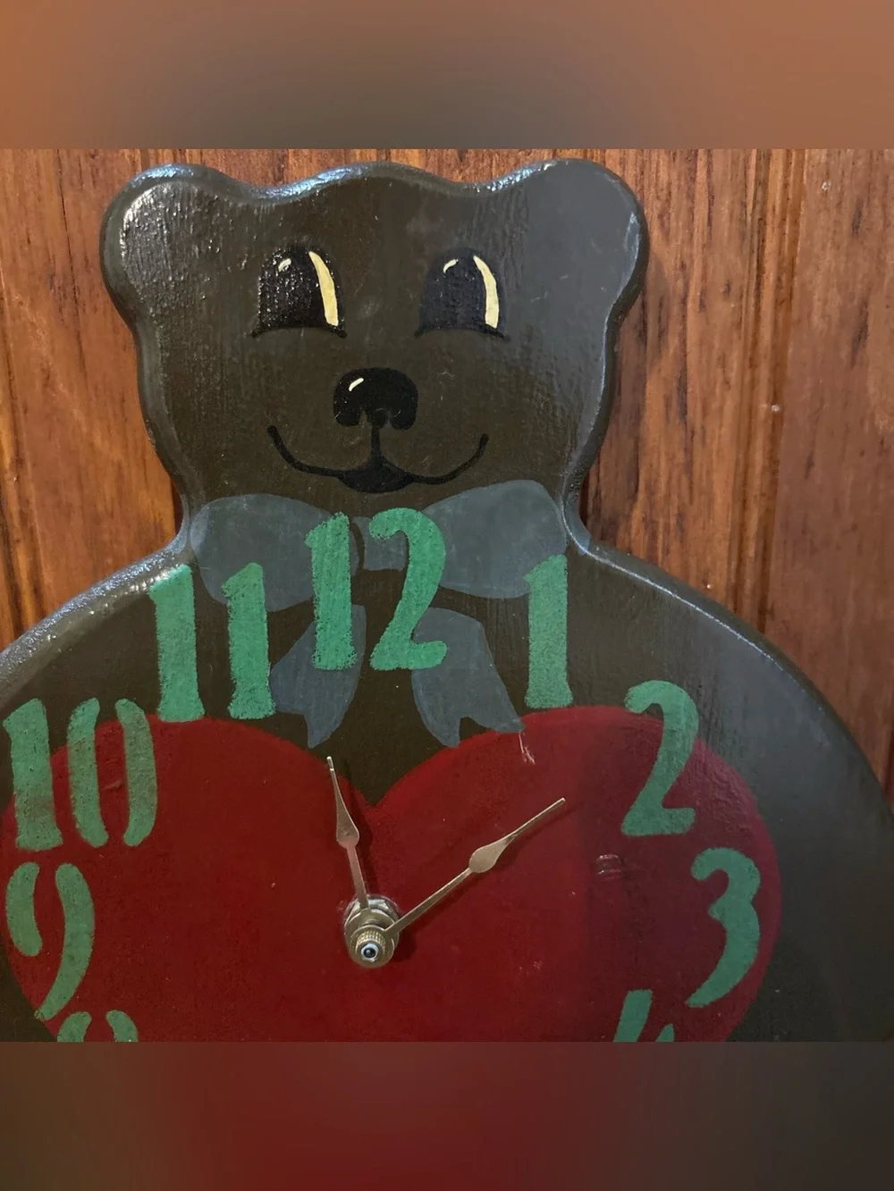 Hand-Painted Black Bear Heart Wall Clock - Unbranded